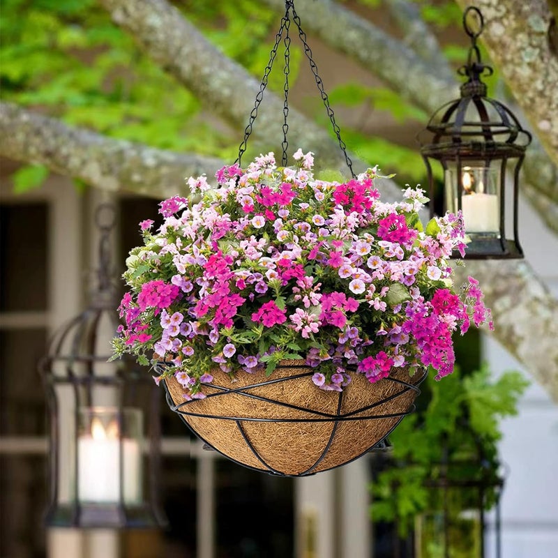 Karlliu 4 Pack 12 Inch Hanging Planters for Outdoor Plants Metal Watering Flower Baskets with Coco Liner for Hanging Pot Round Plant Holders Planter for Outside Garden Decoration - Image 2